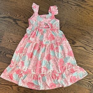 Girls Pink Floral Tiered Sun Dress with Seafoam Accents